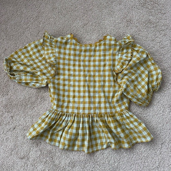 English Factory Mustard Checkered Ruffle Blouse - Picture 3 of 6